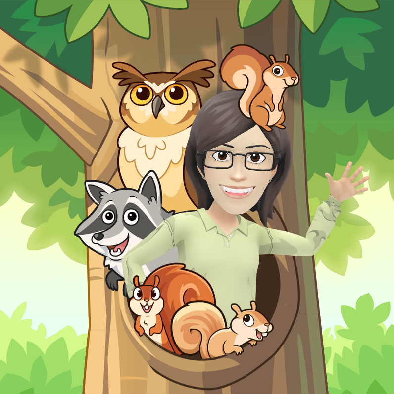 avatar of woman waving surrounded by woodland creatures