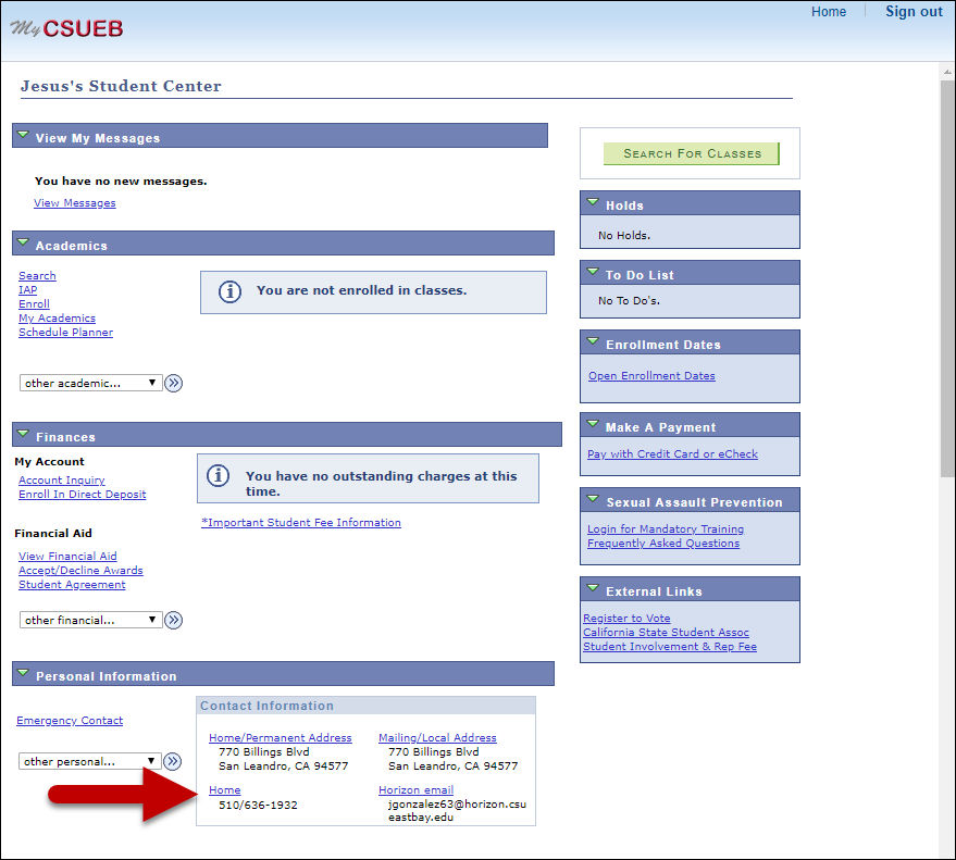 home link highlighted