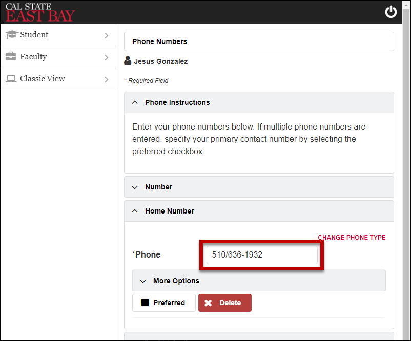 phone number field highlighted