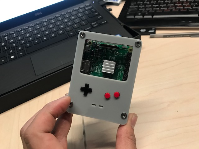 A Raspberry Pi computer  housed in a custom 3D-printed Retro case
