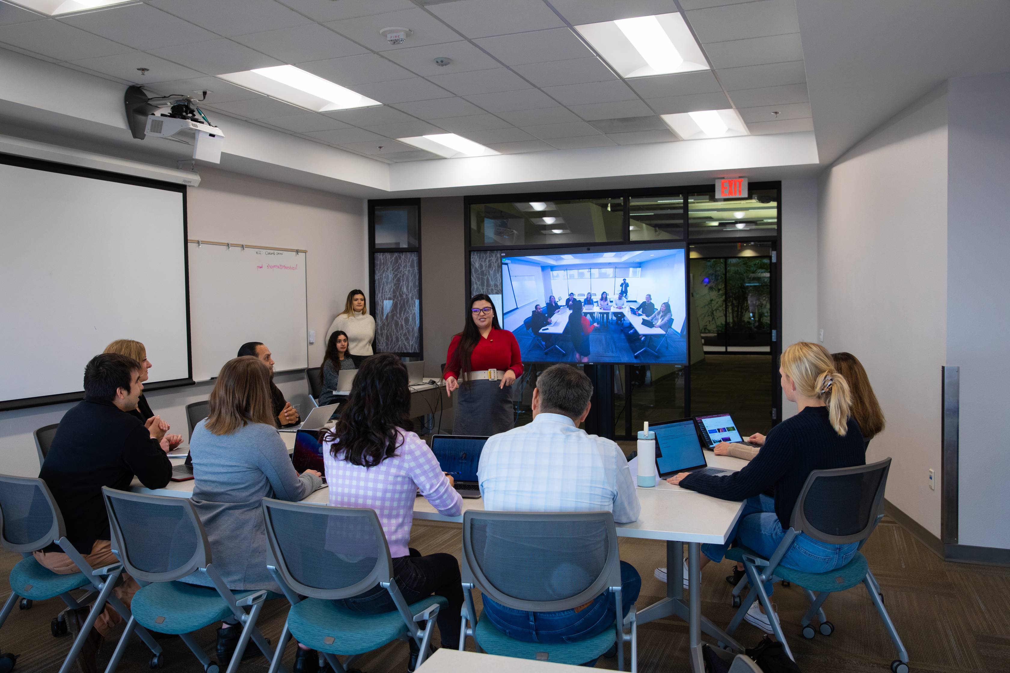 Student presenting to group