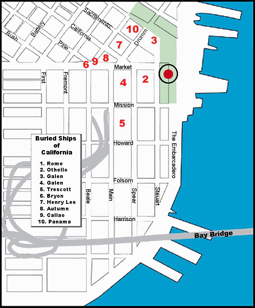 San Francisco with coordinates of sunken ships