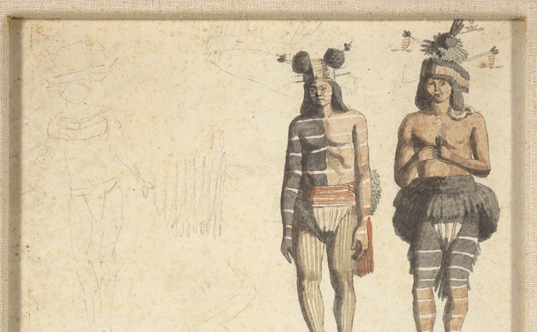 drawing of two native Ohlones