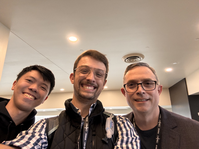 Dr. Eros with Rio Nickerson (BA, 2024) and Paco Wong (BA, 2025)