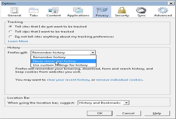 In the privacy tab, choose to remember history