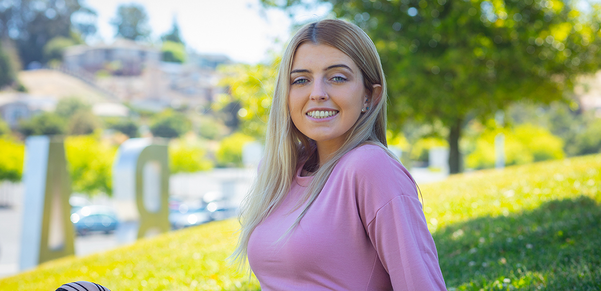 Female student Breana Lewis on the Hayward campus