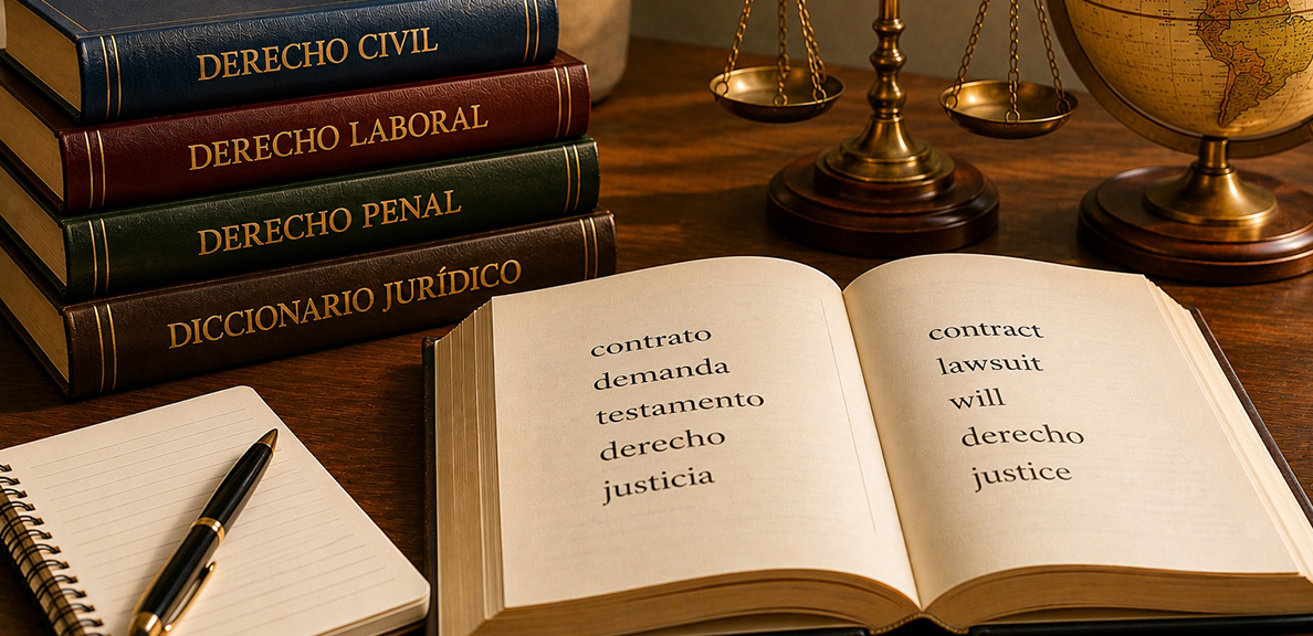 Legal books in Spanish on a desk