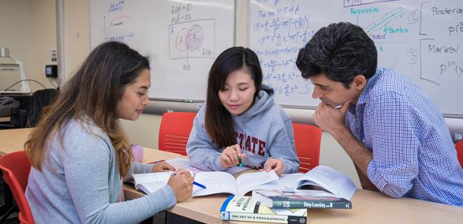 Students working together in a data science class