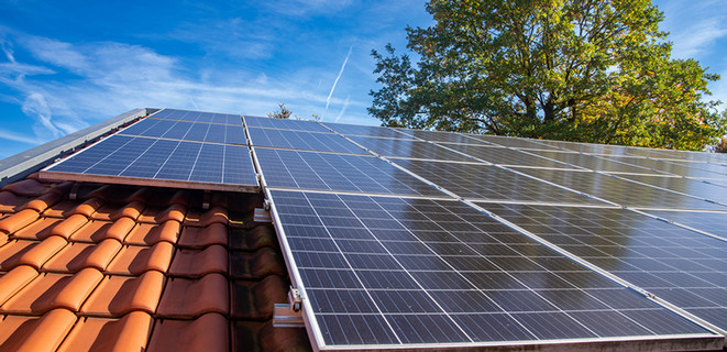 Solar panels on a house roof