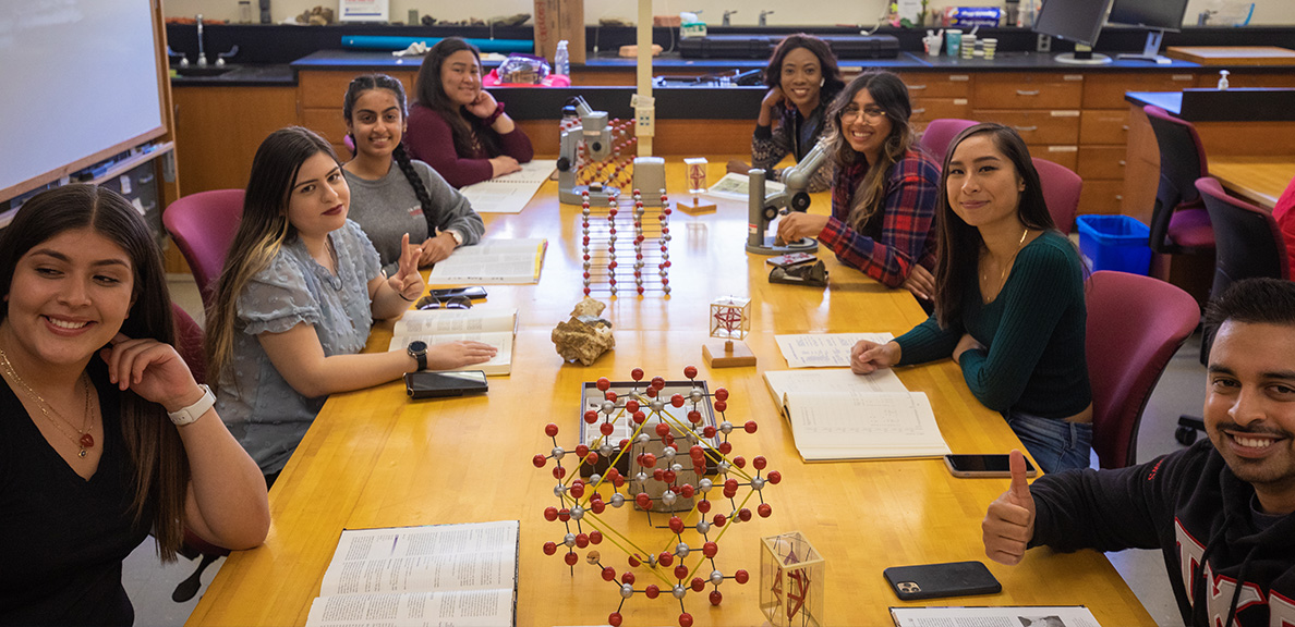 Students in a science lab room