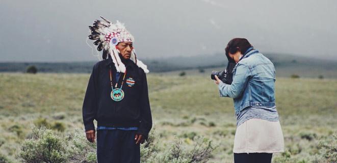 Matika Wilbur photographs a Native American