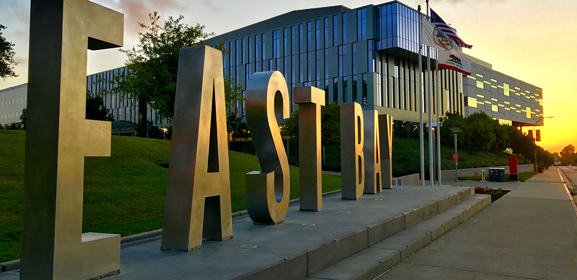 East Bay letters monument at sunset