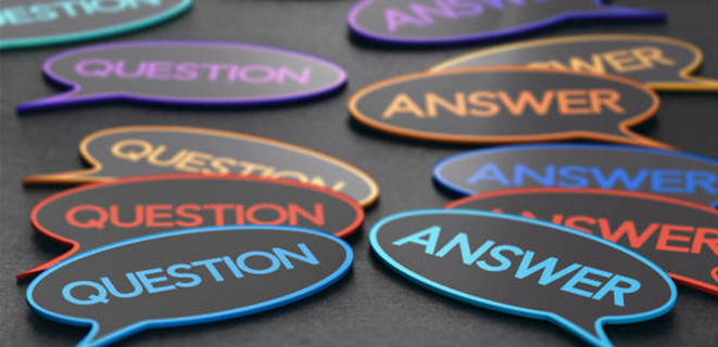 Speech bubble cutouts with the words "Question" and "Answer"