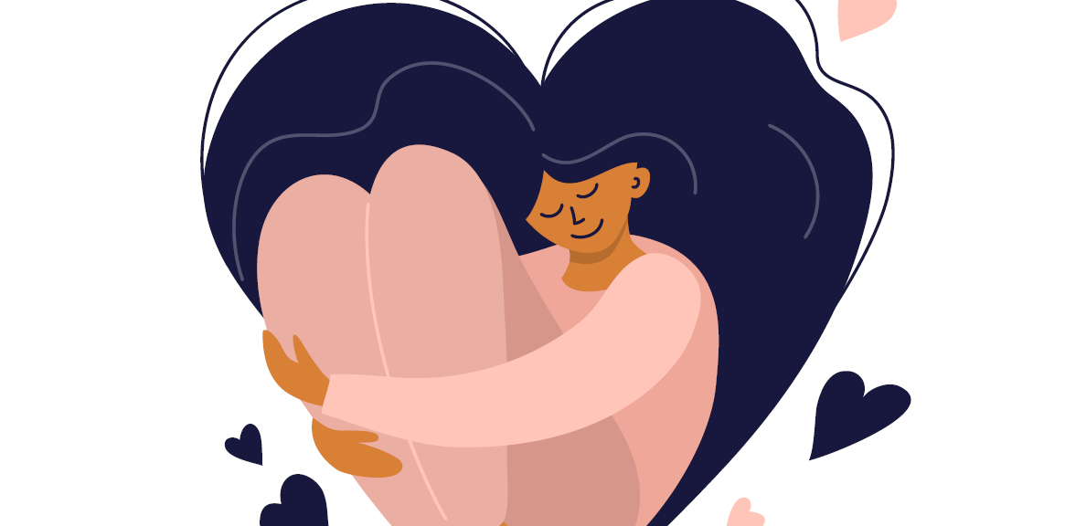 graphic of a woman hugging a heart