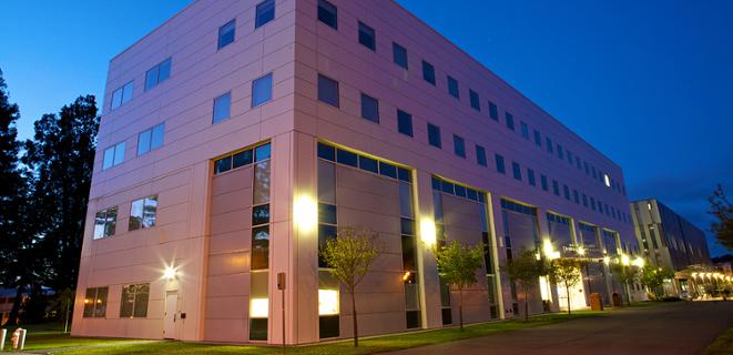 Valley Business building at night