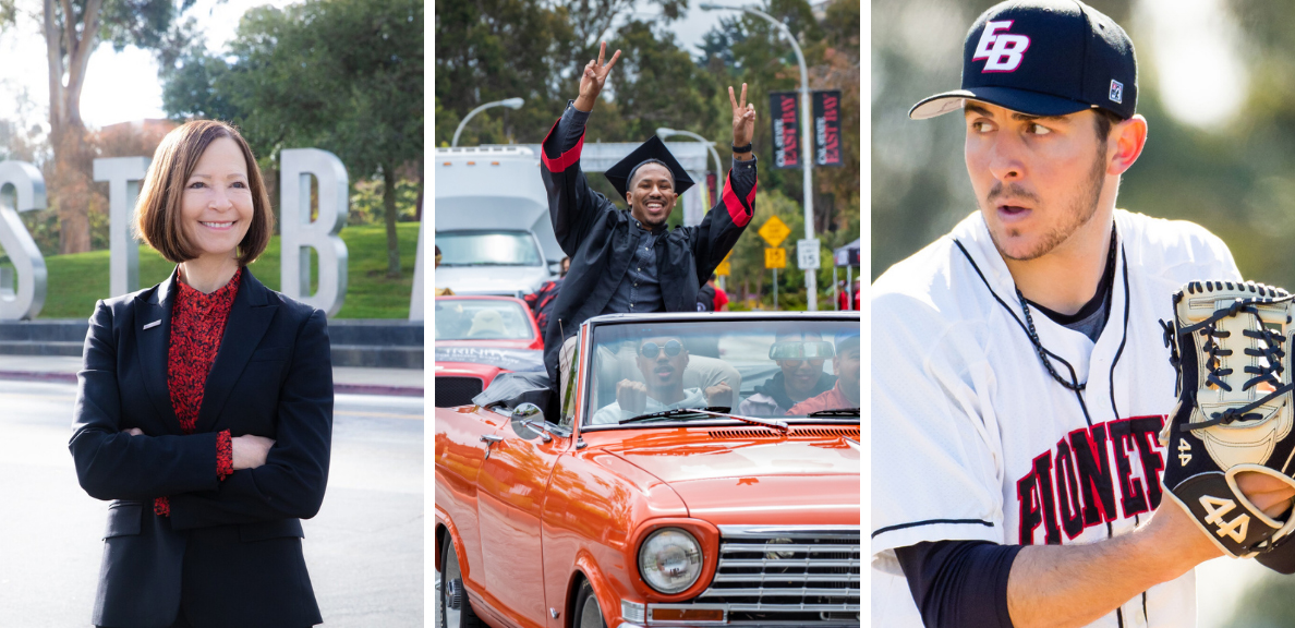 President Sandeen, graduate in convertible, Alex Vesia