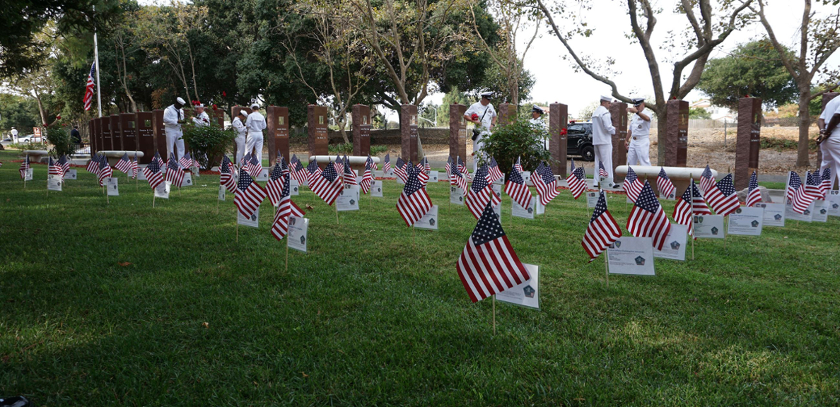 The Sept. 11 monument in Union City features small American flags in the grass