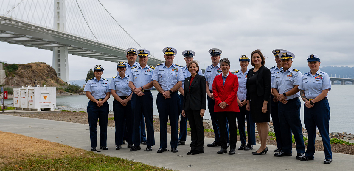 CSUEB president and provost pose with US coast guard