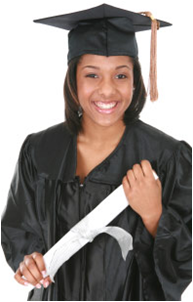 Woman wearing graduation gown