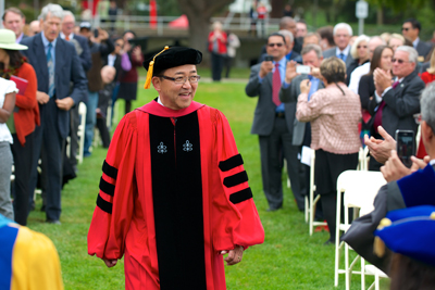 President Leroy M. Morishita at the Oct. 12 Investiture Ceremony; see more photos of the Day of the Celebration and the Week of Service in our online galleries.