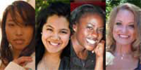 four women students, from left to right, Melanie Sutrathada, Marie Ibarra, Victoria Fadenipo, and Tara Paulson
