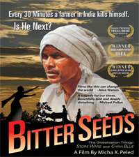 Poster promoting film showing the face of an Indian farm worker.