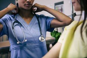 woman wearing scrubs