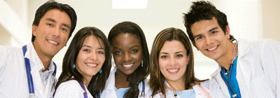 5 people wearing white lab coat