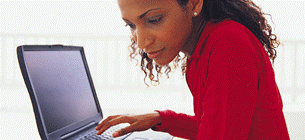 Woman working on laptop