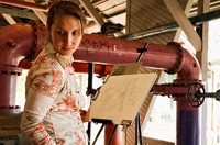 Artist working in her studio.