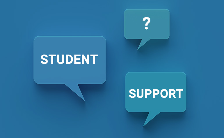 Chat box with text saying Student Support