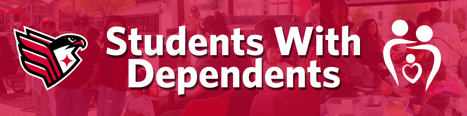 a header with students with dependents over a collage