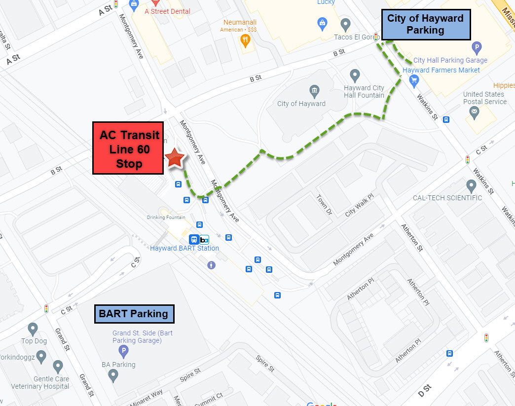 downtown hayward and BART map
