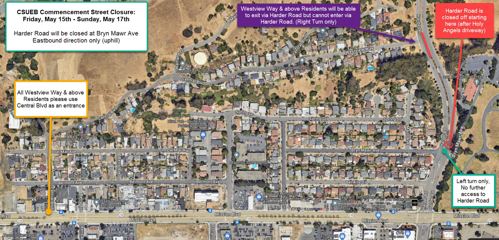 Map showing road closure