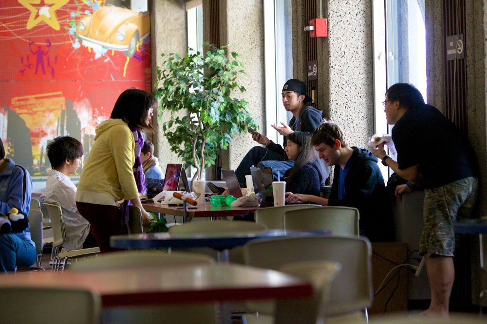 Students at an event in front of University Union building