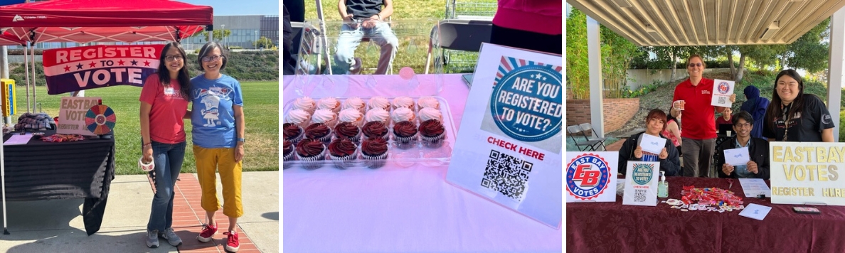 Collage of voting registration table event