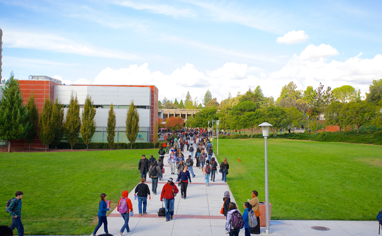 Students walking in Hayward Campus