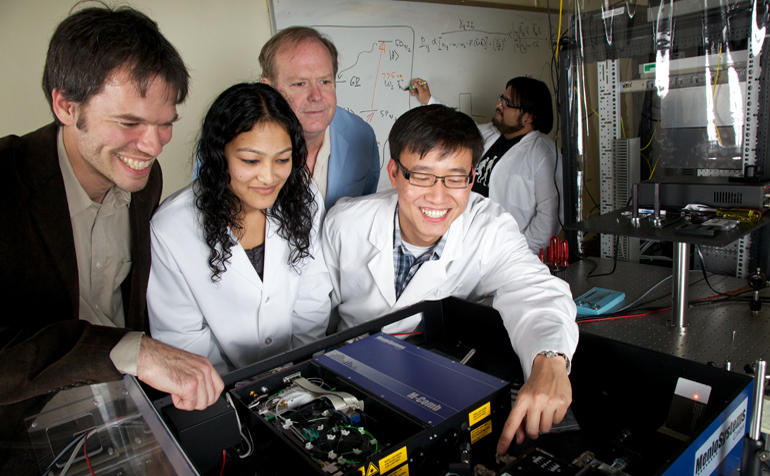 Students making a lab experiment