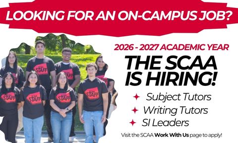 image of SCAA hiring info for Spring 2026 and 2026-2027 AY