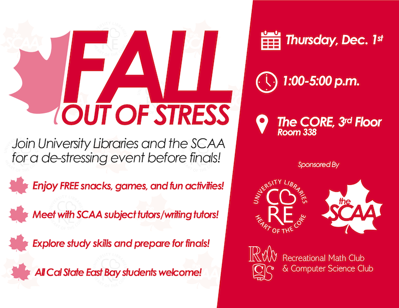 This is a promotional image for the Fall 2022 Fall Out of Stress Event in the CORE Building.