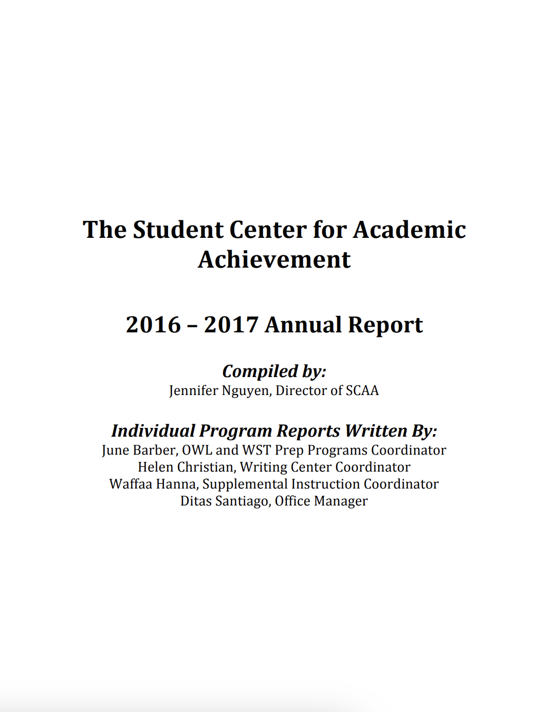 This is a graphic representation of the first page of the SCAA annual report