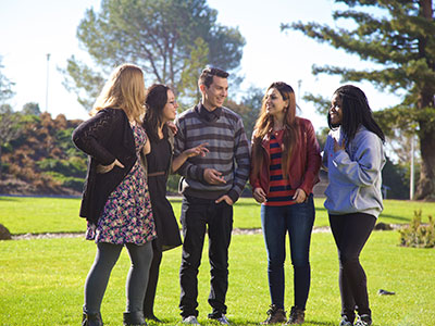 A group of students chats