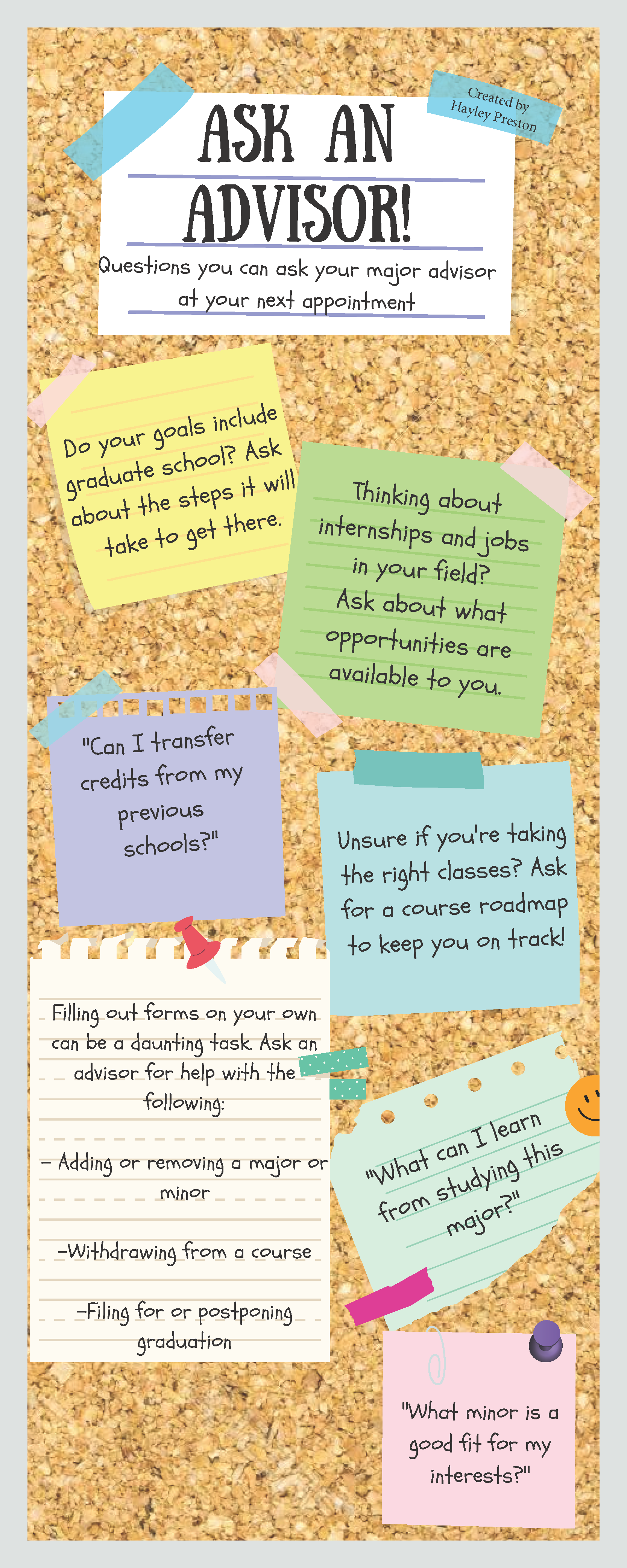 infographic featuring post it notes with questions to ask an advisor