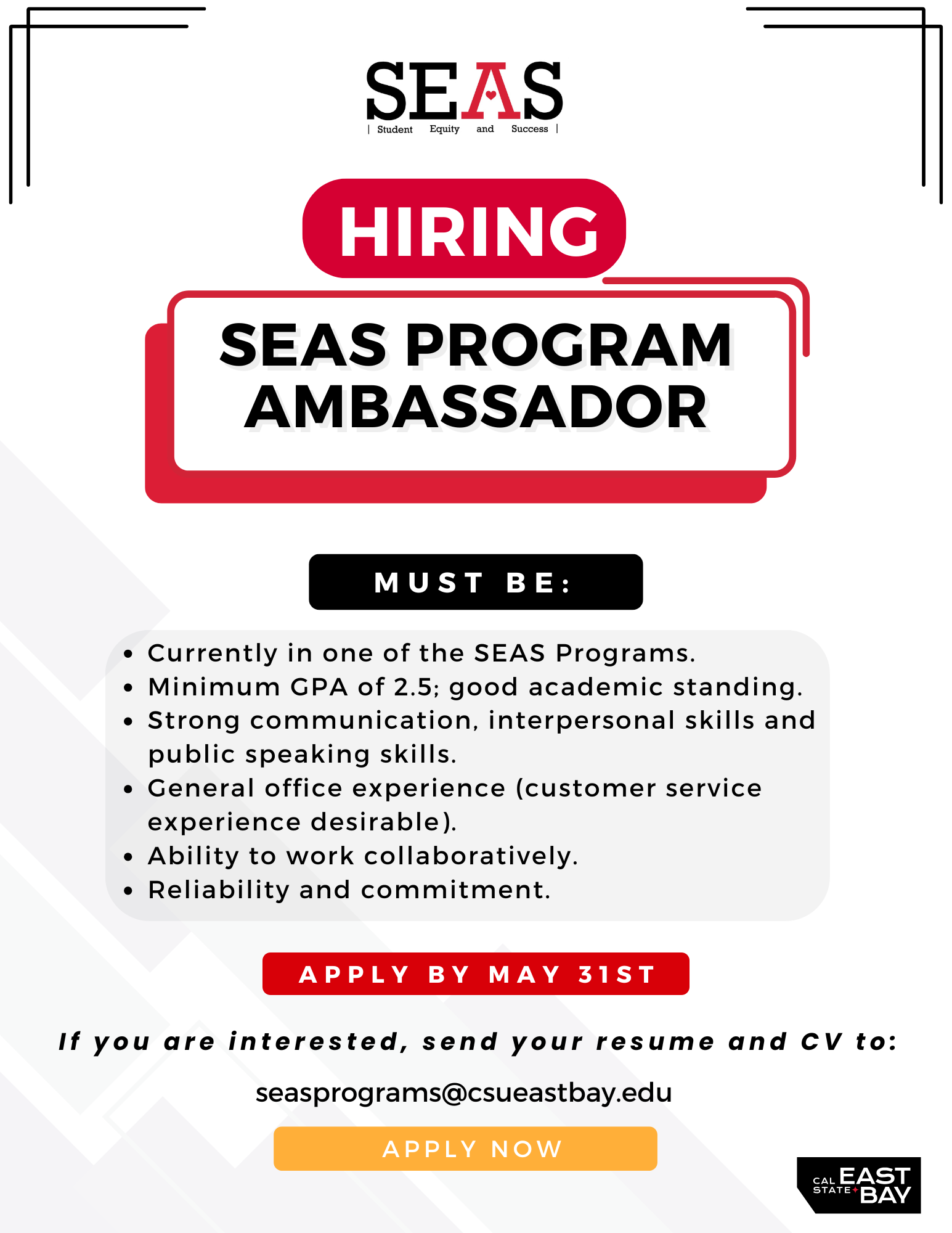 Hiring seas program ambassador flyer