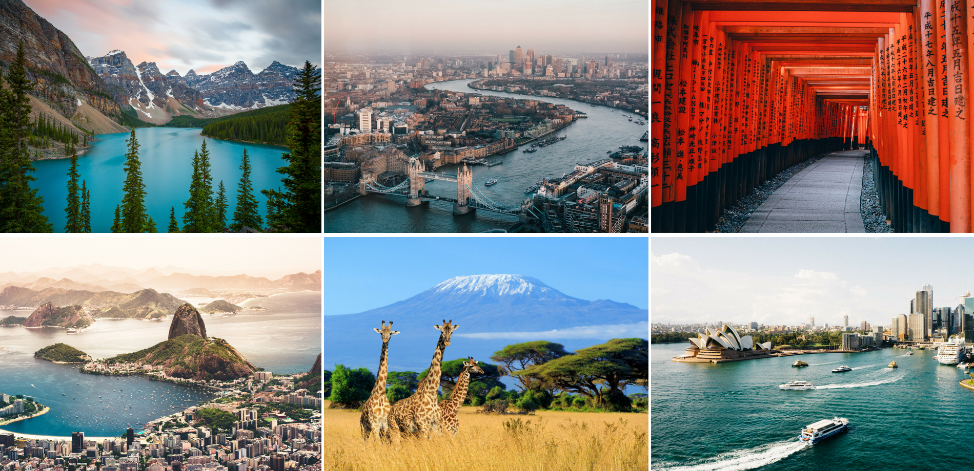 6  different places around the world in a collage