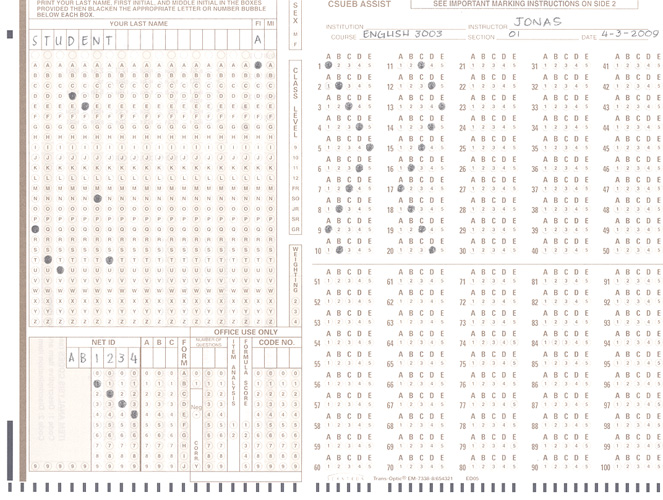 student answer sheet