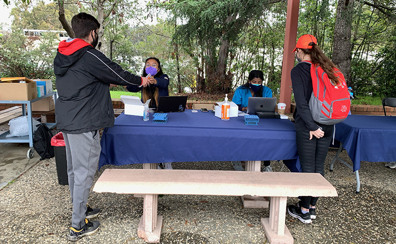Students get tested at outdoor testing station