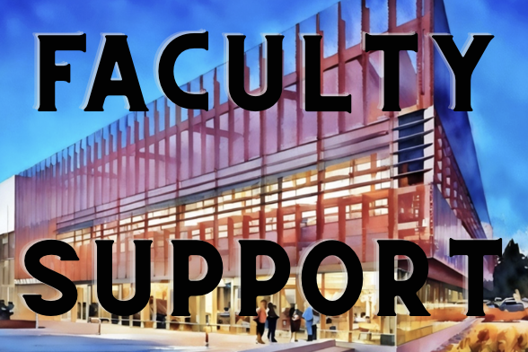 Image of the CSUEB workout building with the words "faculty Support"